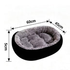 Round black dog bed size diagram labelled 60 x 45 cm and 5 cm