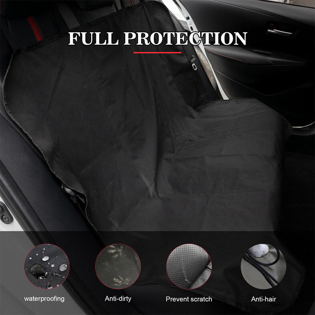 Black waterproof hammock-style back seat cover for dogs, made from Oxford fabric