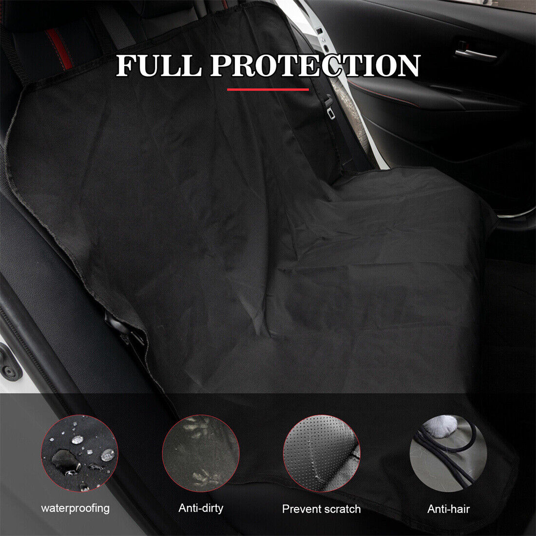 Black waterproof hammock-style back seat cover for dogs, made from Oxford fabric