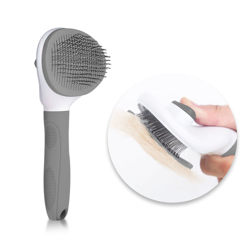 Grooming brush with stainless steel bristles and a non-slip handle