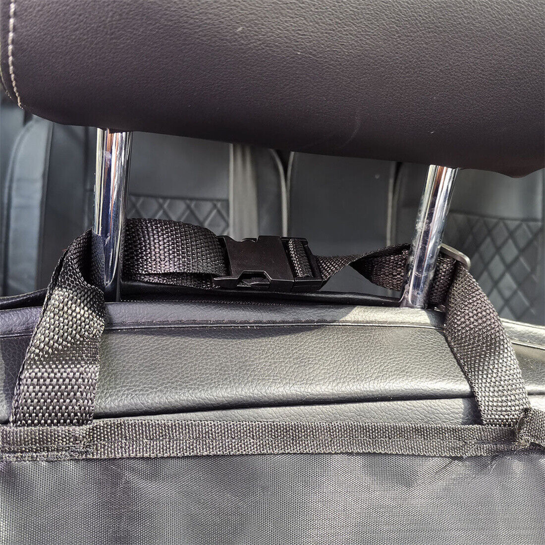 Black waterproof hammock-style back seat cover for dogs, made from Oxford fabric