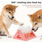 Rotating puzzle slow feeder with a clear roller on a triangular plastic base