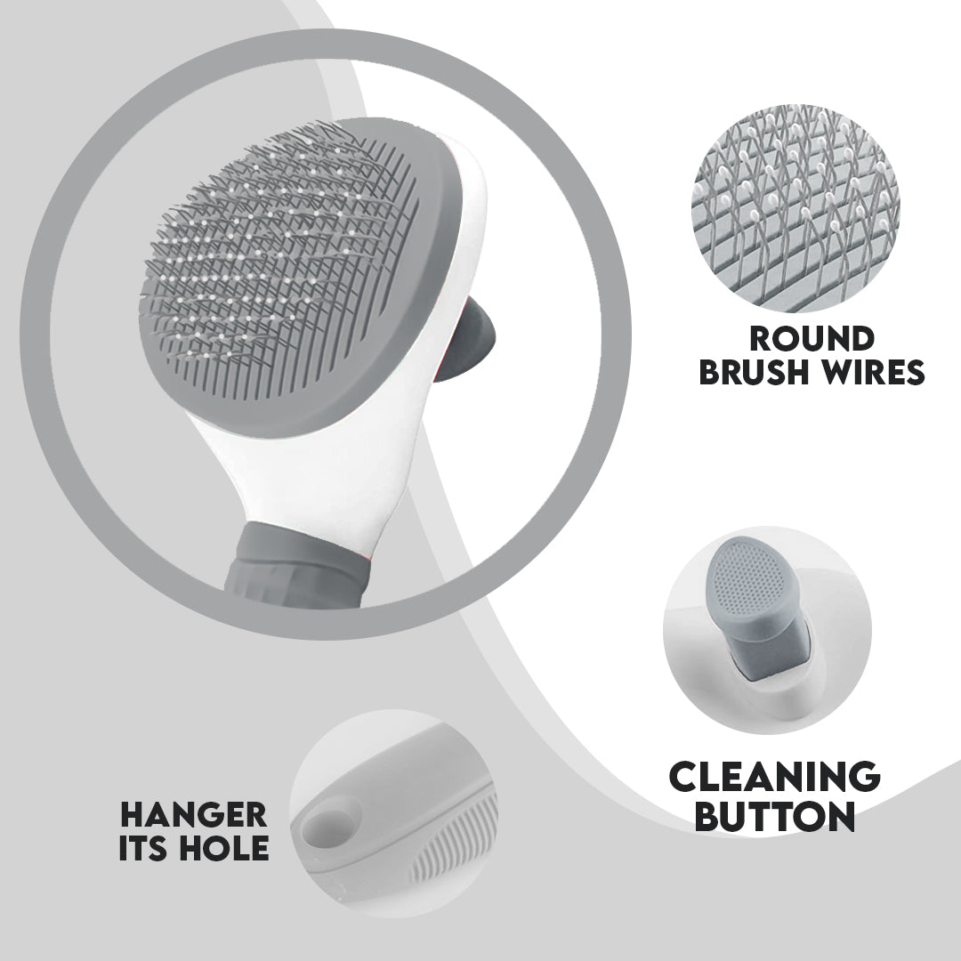 Grooming brush with stainless steel bristles and a non-slip handle