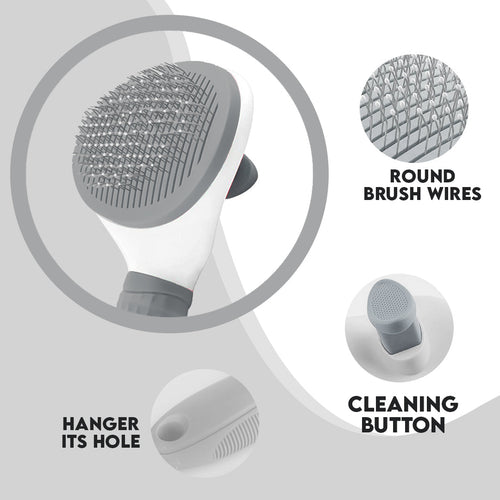 Grooming brush with stainless steel bristles and a non-slip handle