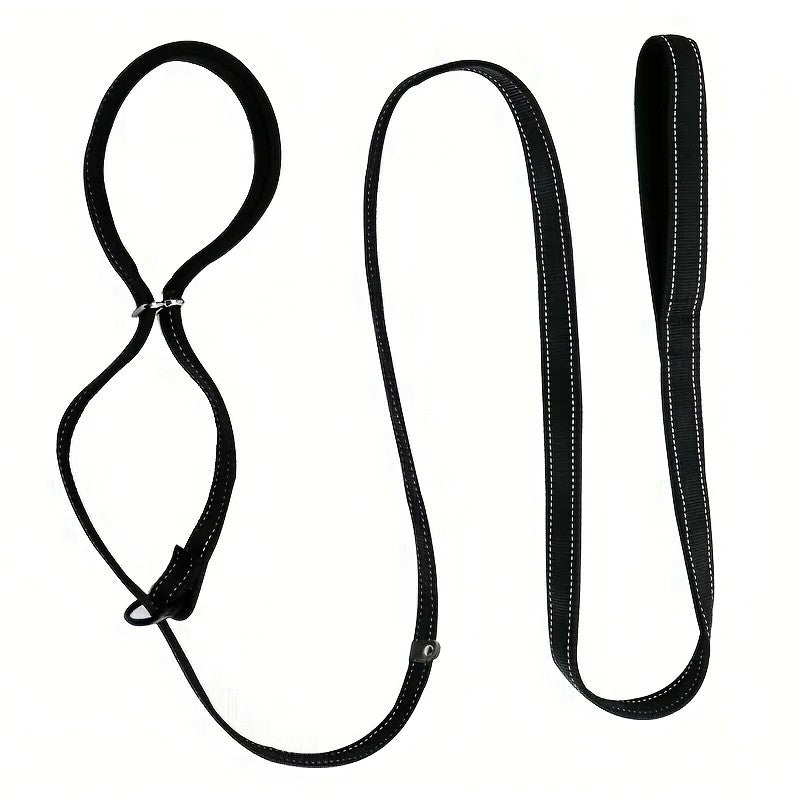 Black figure of 8 lead laid flat on white, with the head loop at one end and a padded hand loop at the other