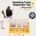 Rotating puzzle slow feeder with a clear roller on a triangular plastic base